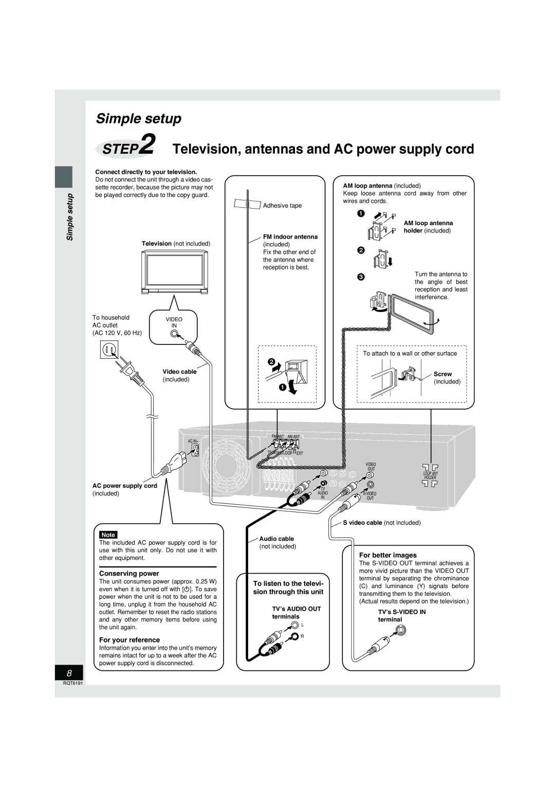 Panasonic SC-HT67 Conserving power, For your reference, To listen to the televi- sion through this unit, For better images 