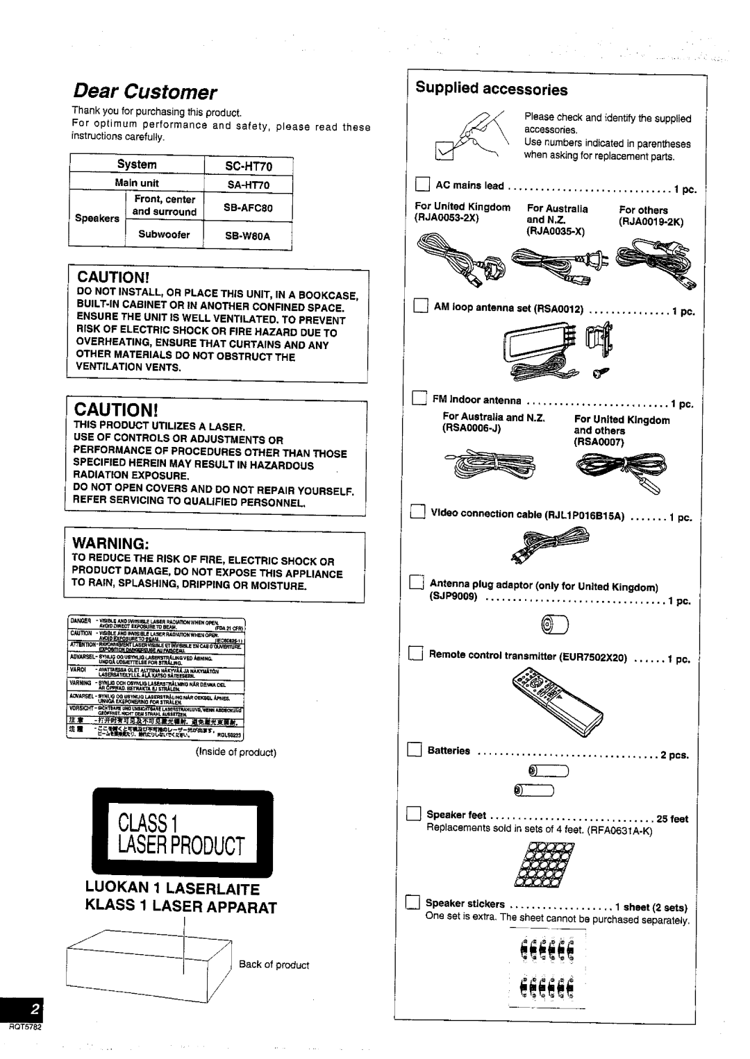 Panasonic SC-HT70 manual 