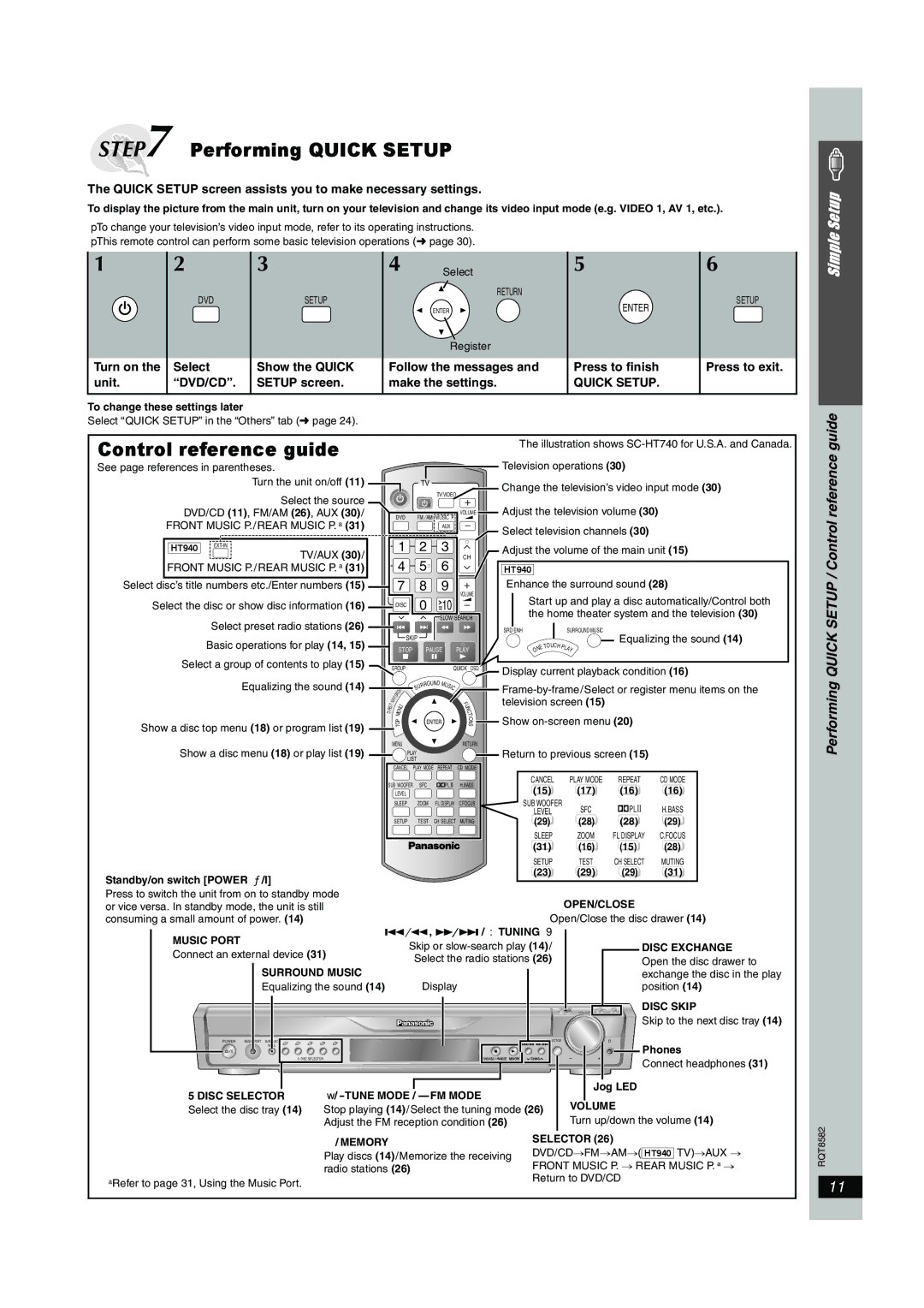 Panasonic SC-HT940 Guide, Quick Setup screen ass sts you to make necessary settings, Setup screen Make the settings 