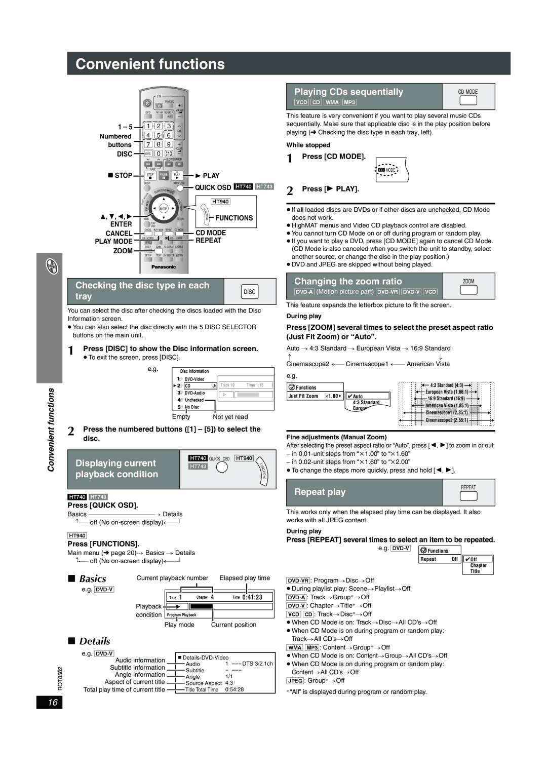 Panasonic SC-HT740, SC-HT940 operating instructions Convenient functions, Basics, Details 