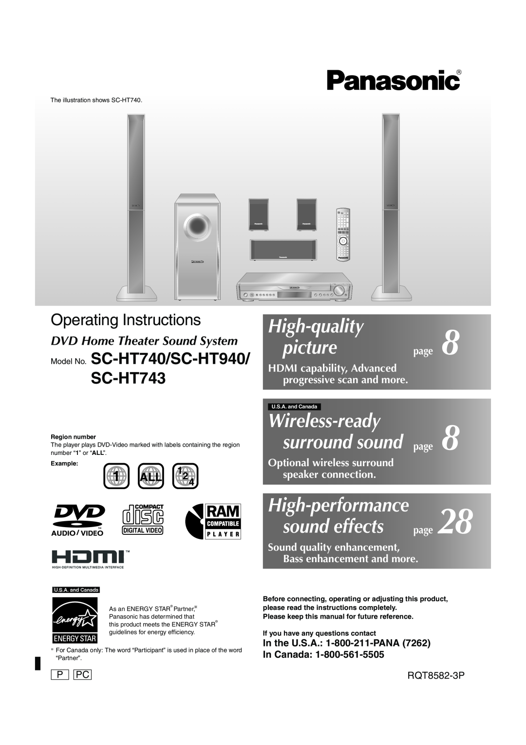 Panasonic SC-HT940 operating instructions HDMI capability, Advanced, Optional wireless surround, speaker connection, P Pc 