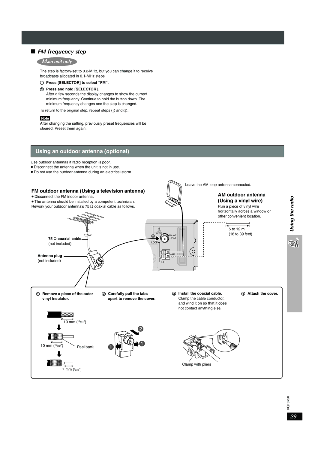 Panasonic SC-HT744 FM frequency step, Using an outdoor antenna optional, FM outdoor antenna Using a television antenna 