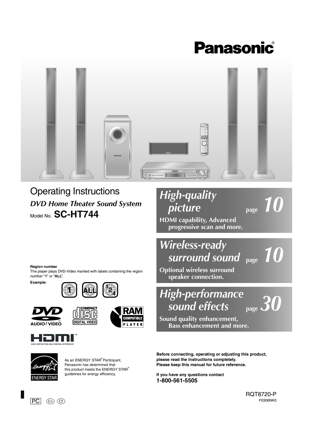 Panasonic SC-HT744 operating instructions High-quality, picture, Wireless-ready, sound effects, surround sound, 1 ALL 
