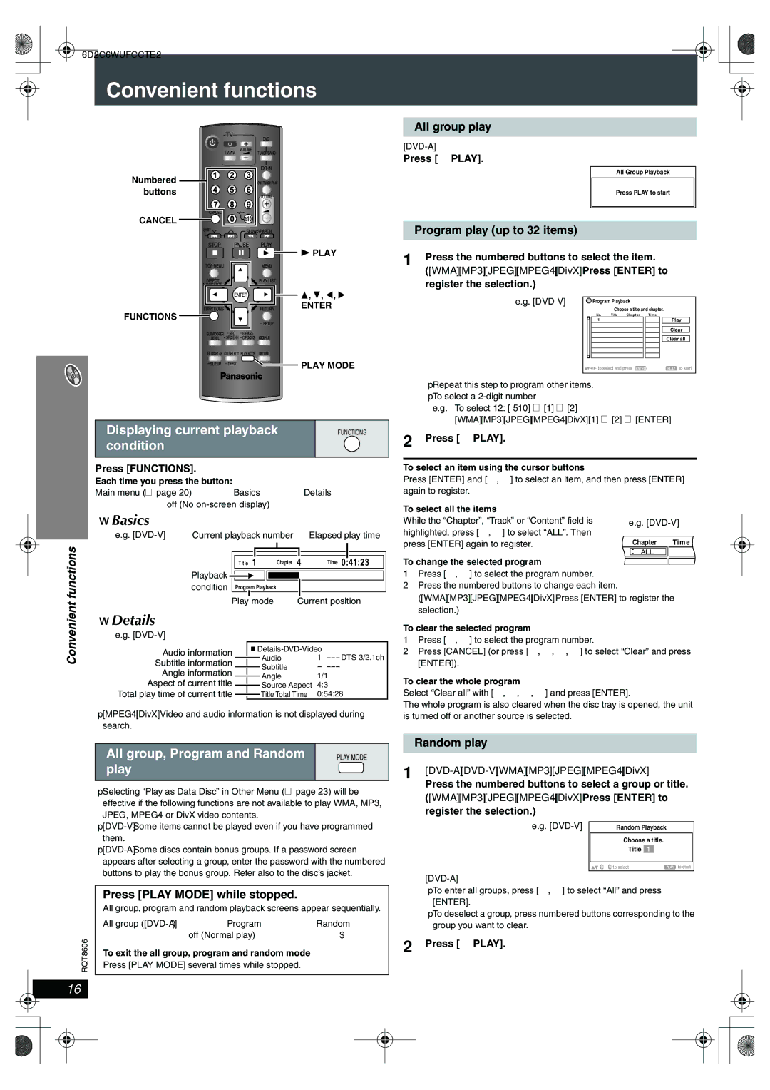 Panasonic SC-HT855 manual Convenient functions, Basics, Details 