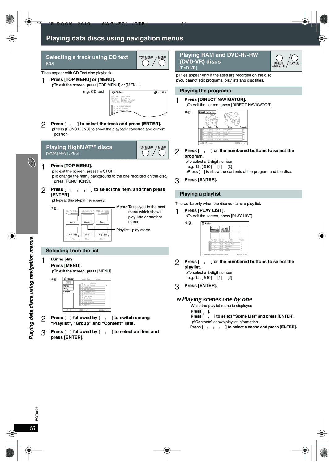 Panasonic SC-HT855 manual Playing scenes one by one, Selecting a track using CD text, Playing HighMATTM discs 