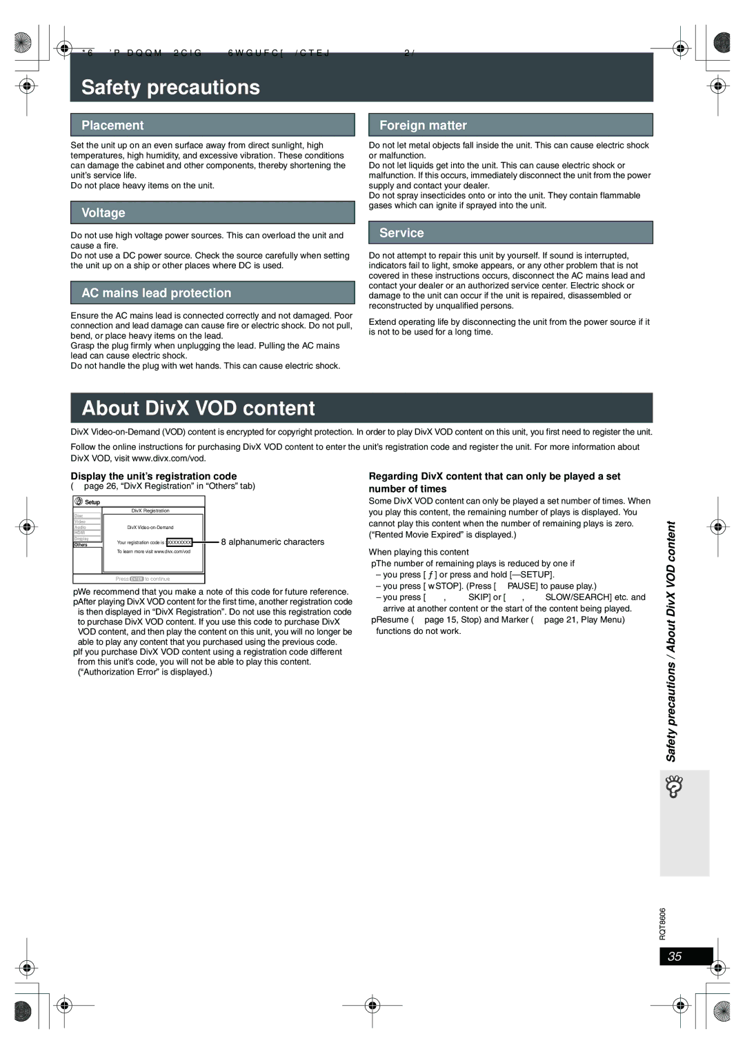 Panasonic SC-HT855 manual Safety precautions, About DivX VOD content 