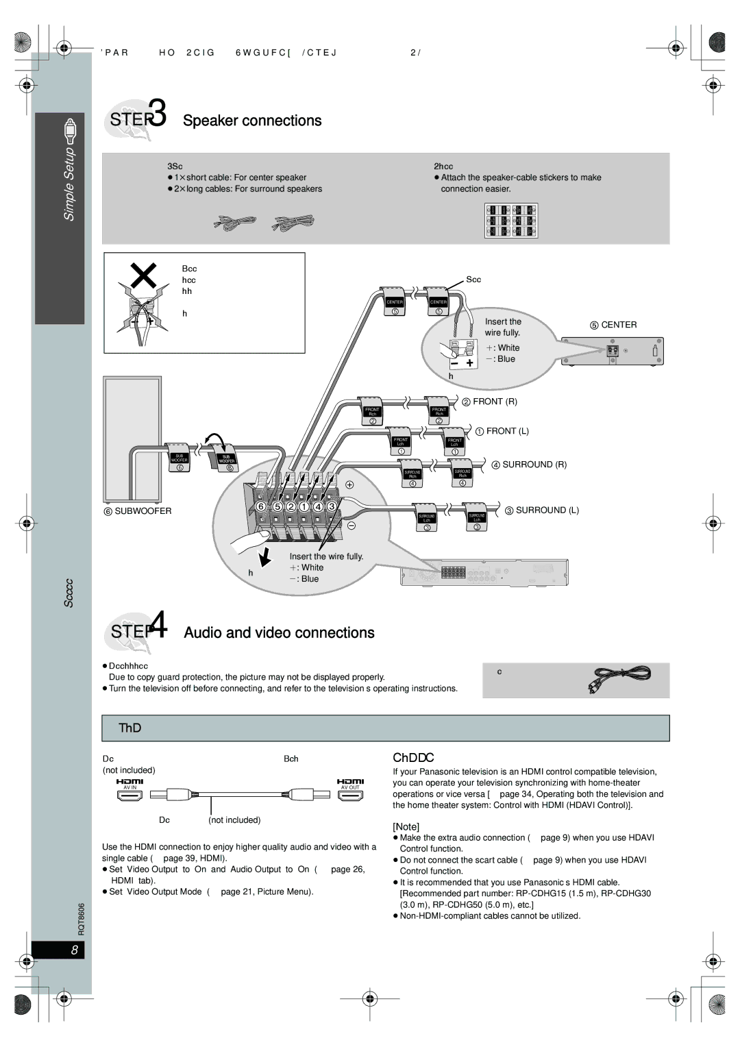 Panasonic SC-HT855 manual Video, Speaker cables, Damage the speakers, ≥Do not connect through the video cassette recorder 