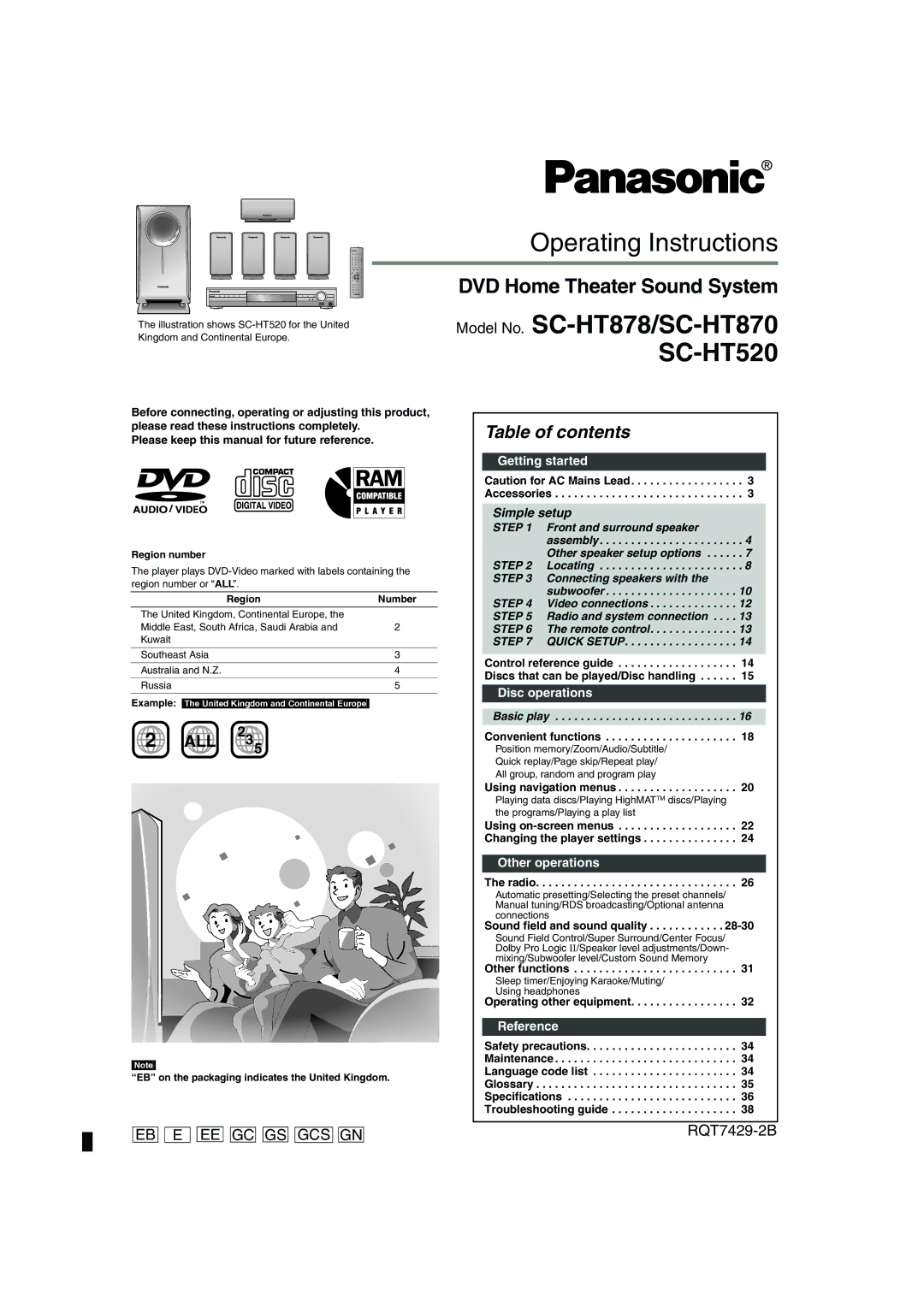 Panasonic SC-HT870, SC-HT878, SC-HT520 specifications Operating Instructions, DVD Home Theater Sound System 