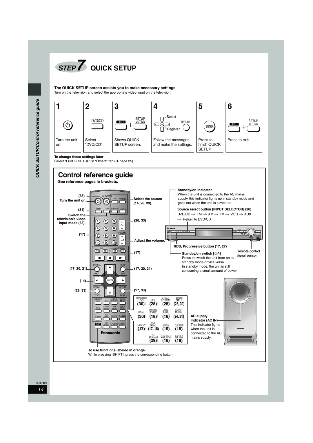 Panasonic SC-HT520, SC-HT878 Control reference guide, 29 18, Quick Setup screen assists you to make necessary settings 