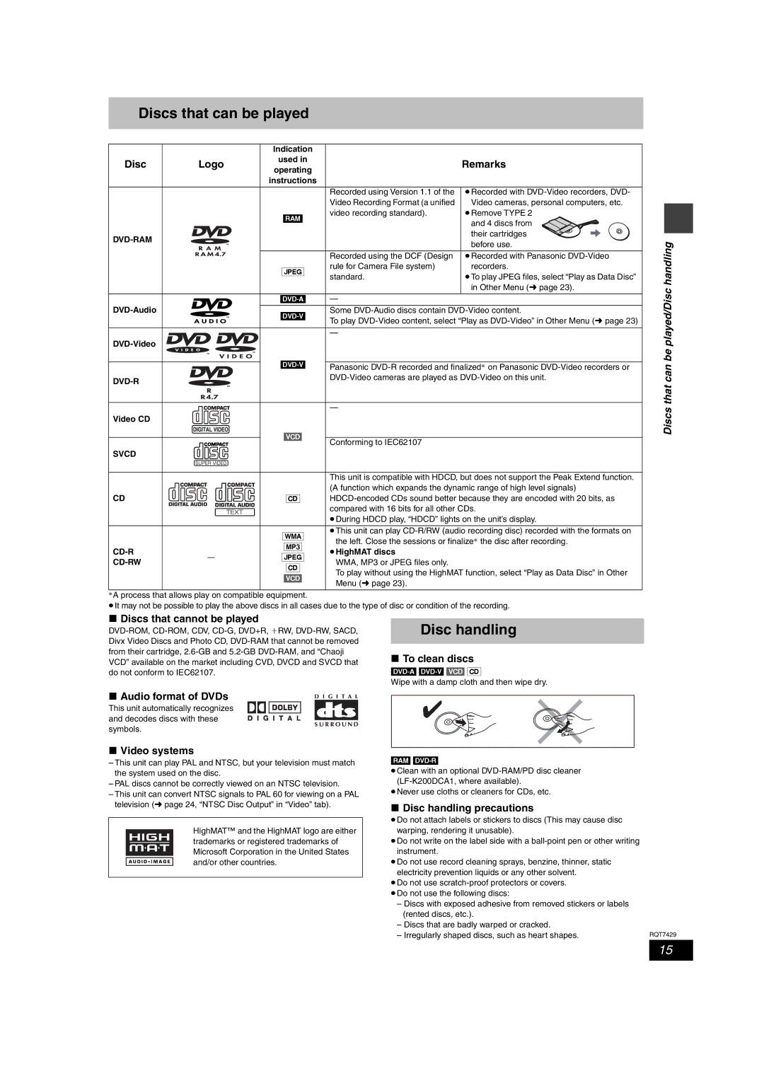 Panasonic SC-HT878, SC-HT870, SC-HT520 specifications Discs that can be played/Disc handling 