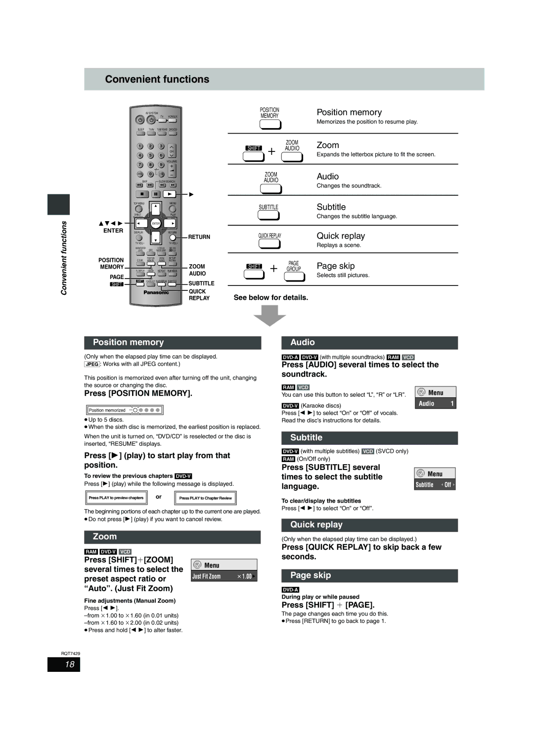 Panasonic SC-HT878, SC-HT870, SC-HT520 specifications Convenient functions 