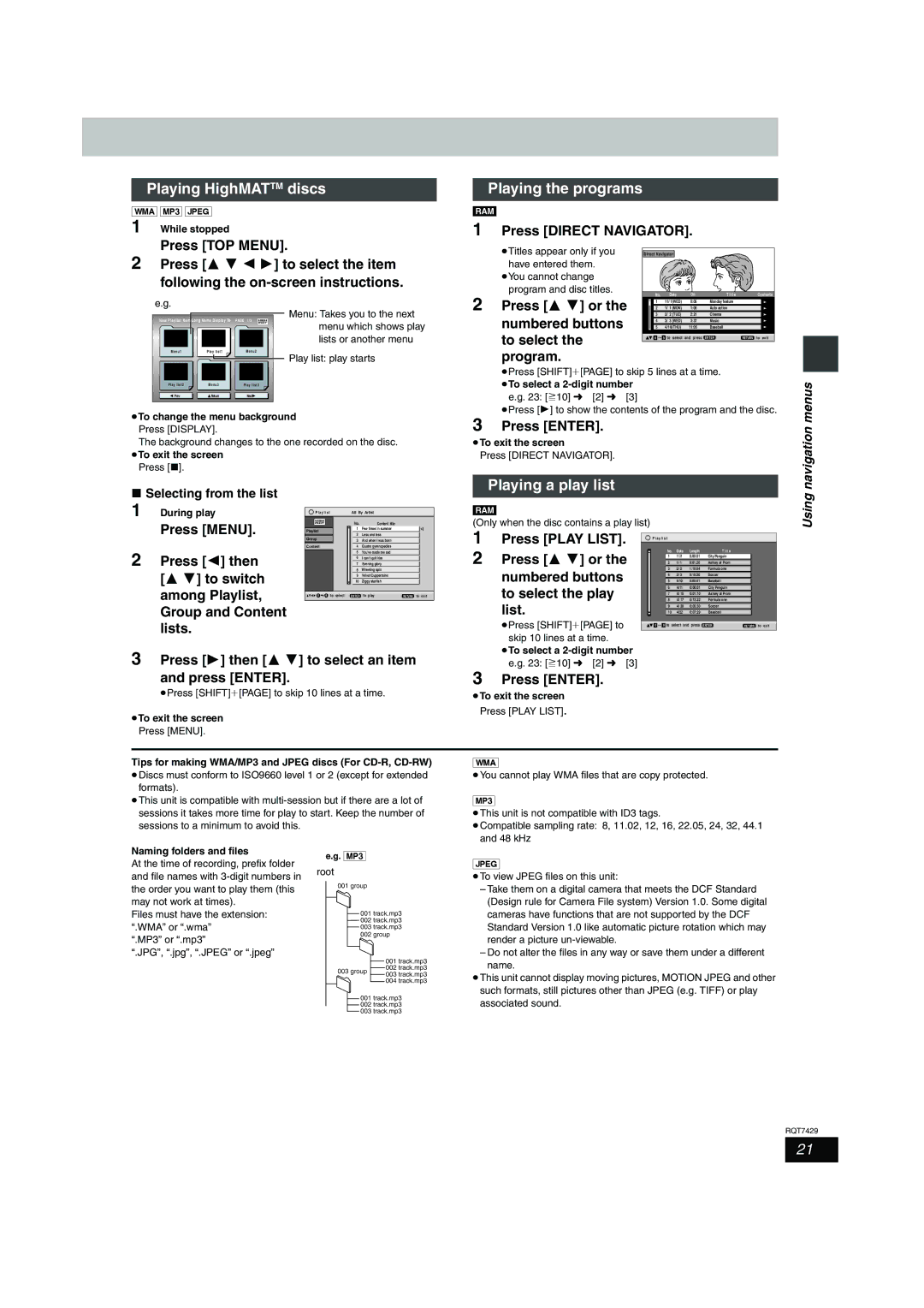 Panasonic SC-HT878, SC-HT870, SC-HT520 specifications Playing HighMATTM discs, Playing the programs, Playing a play list 