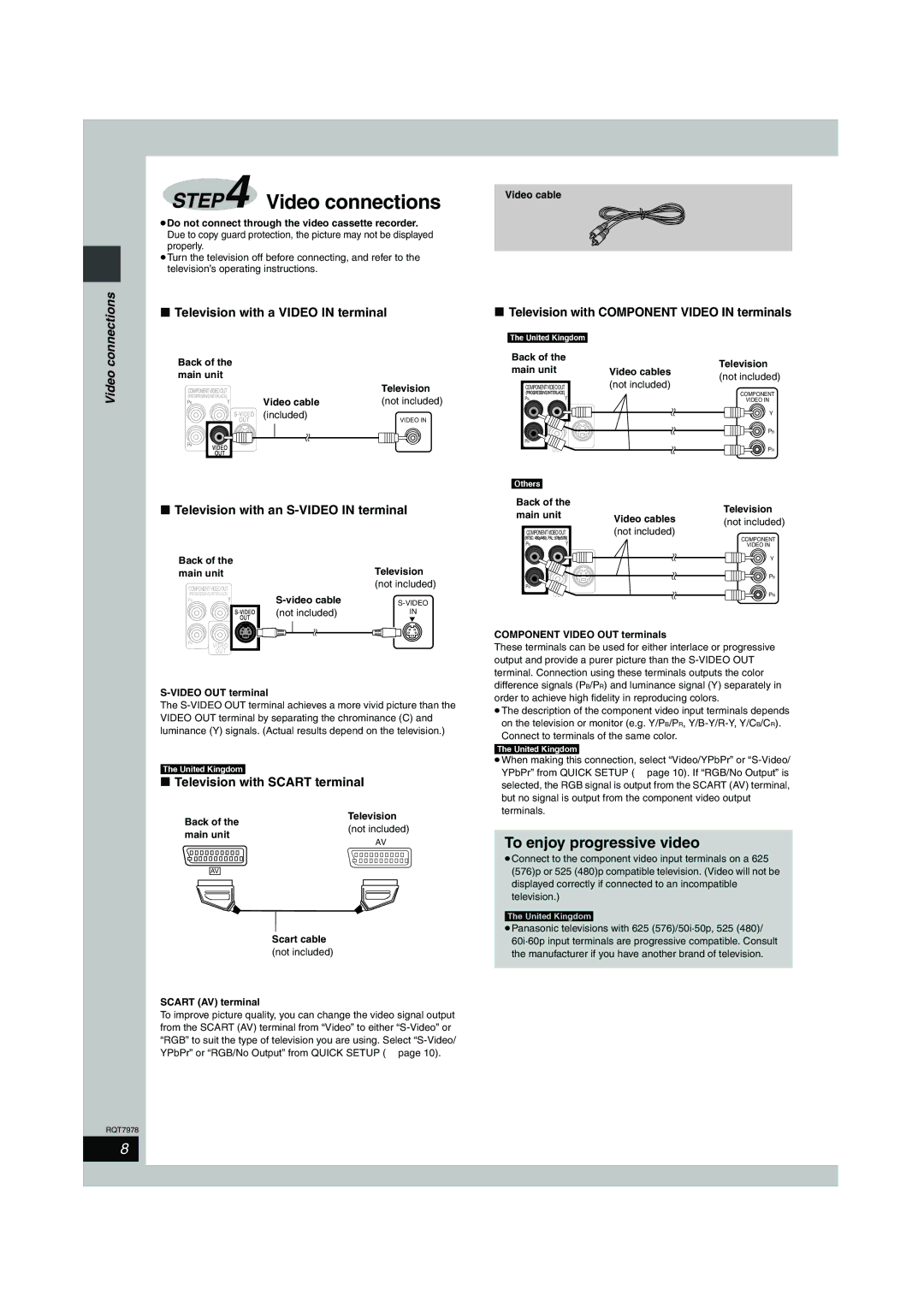 Panasonic SC-HT530, SC-HT880, SC-HT840 manual To enjoy progressive video, Connections, Video 