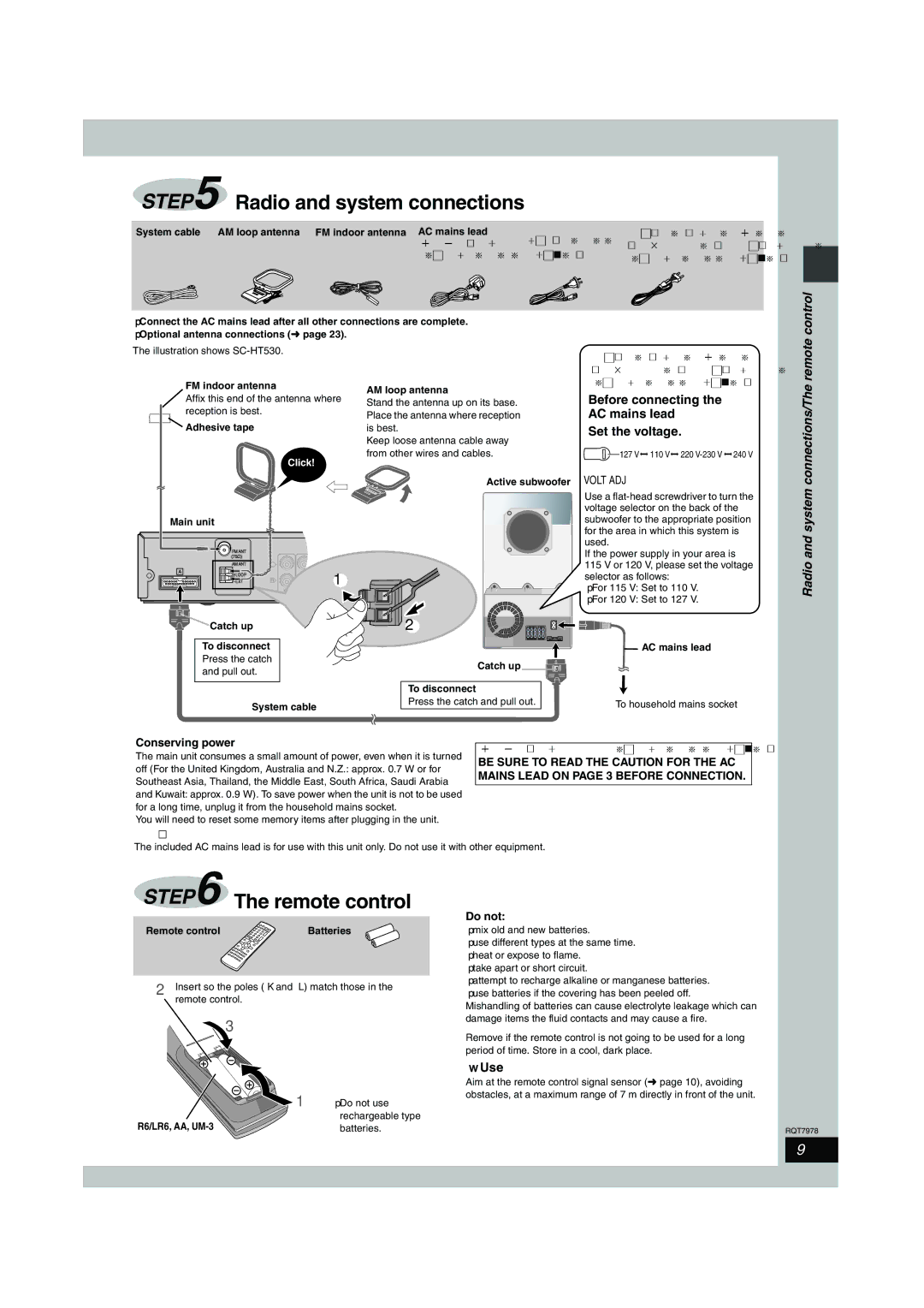 Panasonic SC-HT880 manual Remote control, Before connecting the AC mains lead Set the voltage, System connections/The, Use 