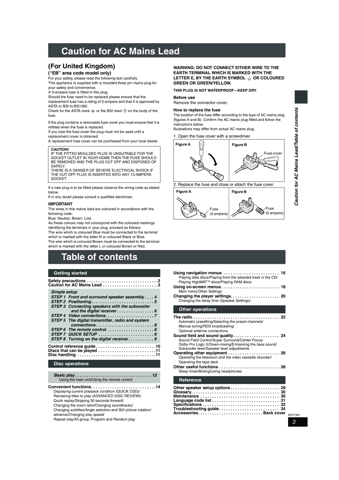 Panasonic SC-HT880W operating instructions Table of contents 