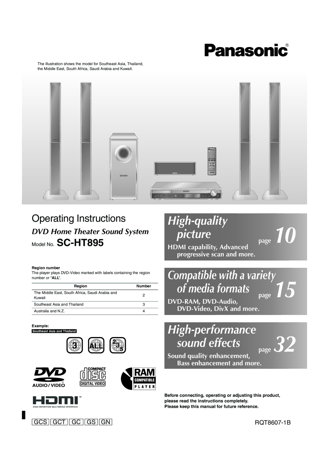 Panasonic SC-HT895 manual Region number, Example Southeast\Asia\andThailand 