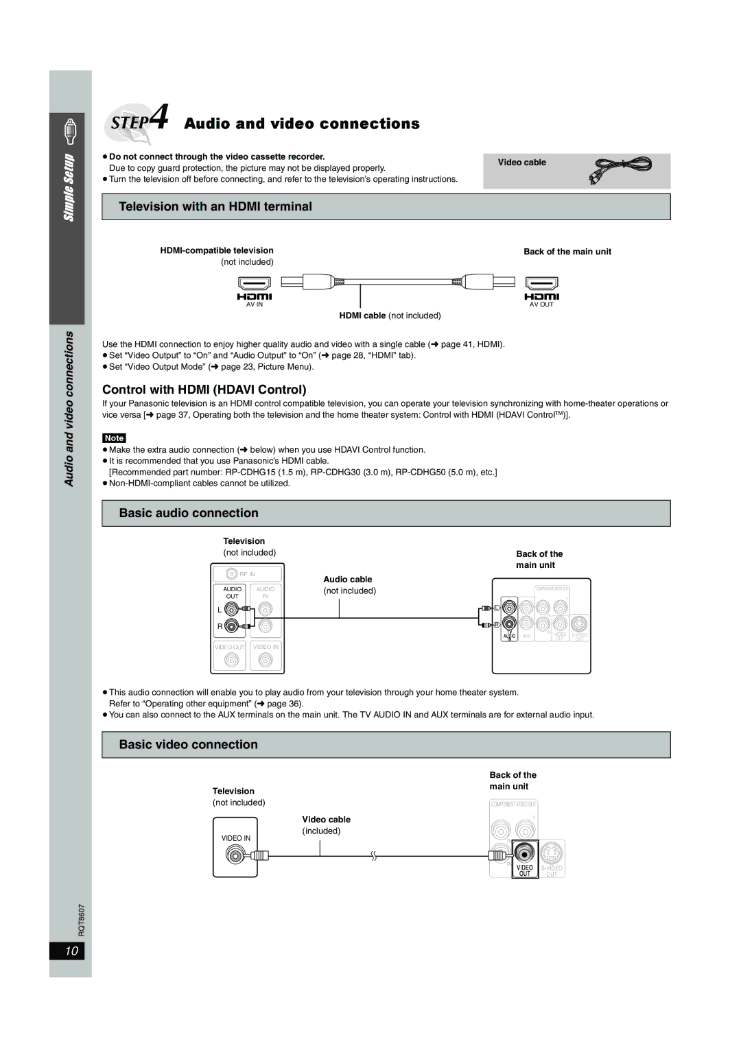 Panasonic SC-HT895 manual Television with an Hdmi terminal, Control with Hdmi Hdavi Control, Basic audio connection 