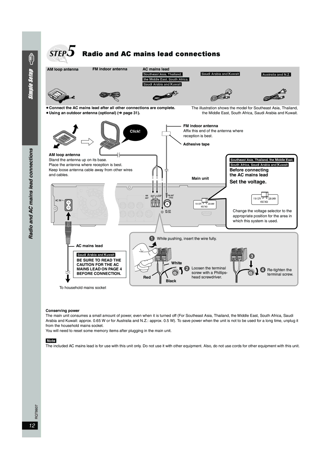 Panasonic SC-HT895 Radio and AC mains lead connections, Set the voltage, Be Sure to Read Mains Lead on Before Connection 