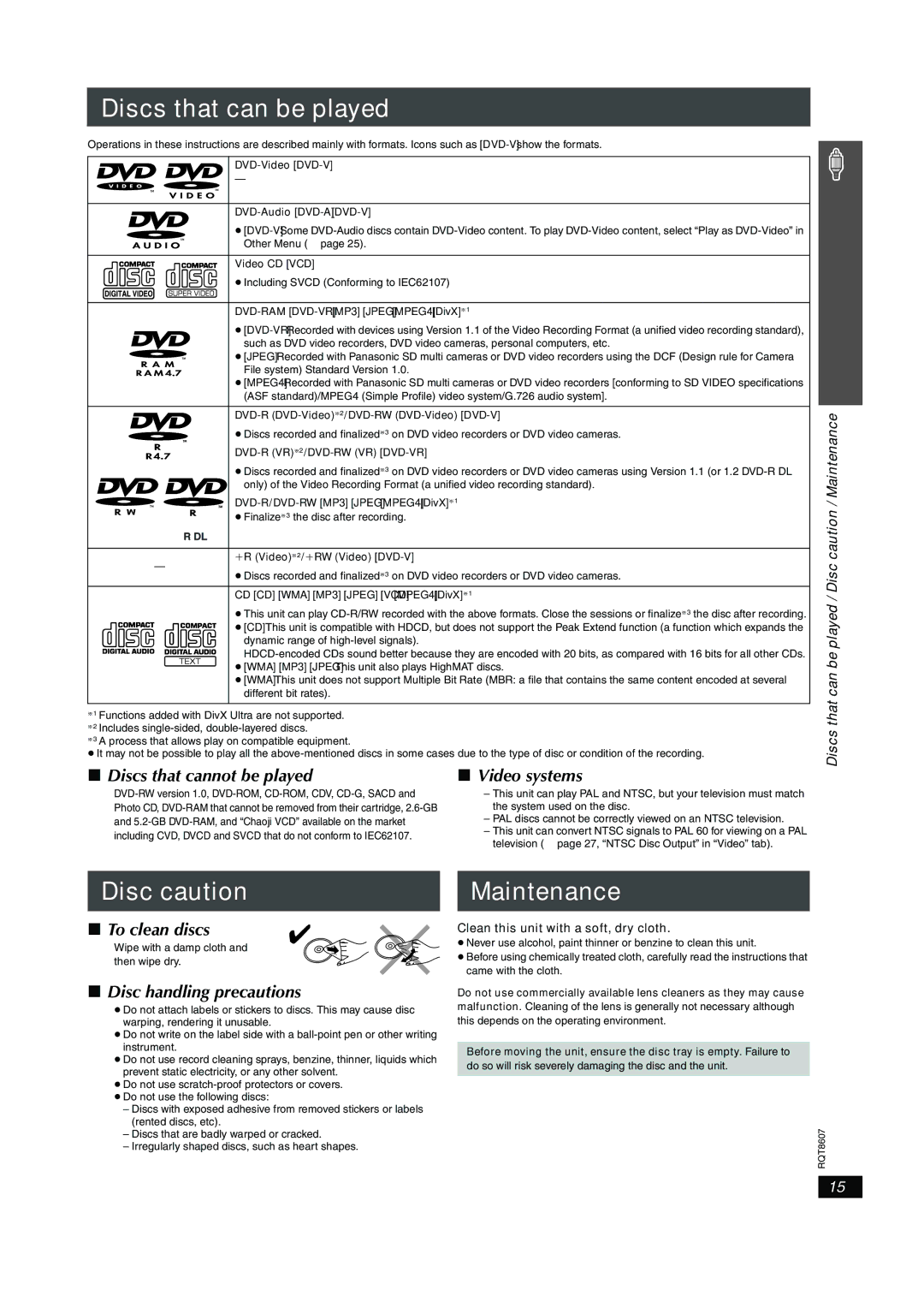 Panasonic SC-HT895 manual Disc caution Maintenance, Discs that cannot be played Video systems, To clean discs 