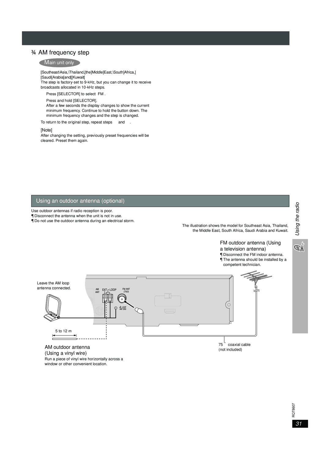 Panasonic SC-HT895 manual Using an outdoor antenna optional, AM outdoor antenna Using a vinyl wire, Radio 