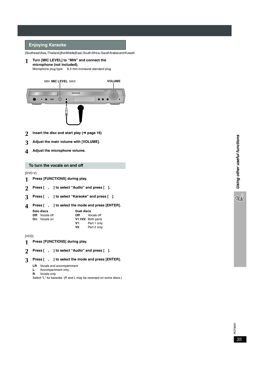 Panasonic SC-HT895 manual To turn the vocals on and off, Using other useful functions 