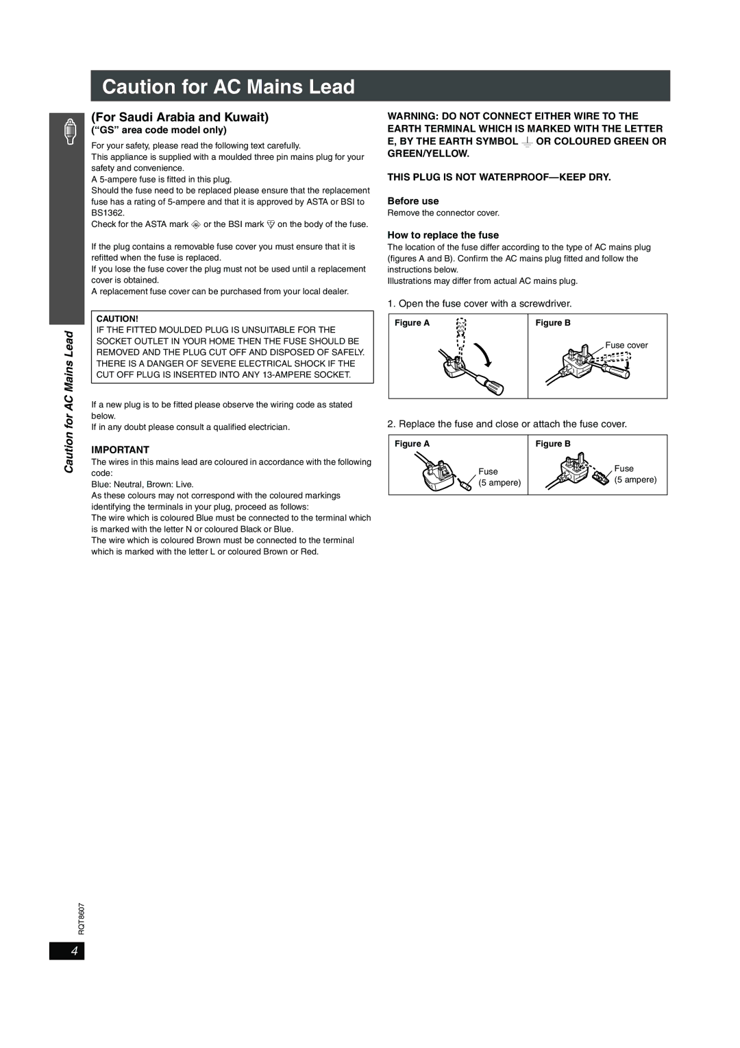 Panasonic SC-HT895 manual For Saudi Arabia and Kuwait, GS area code model only, Before use, How to replace the fuse 