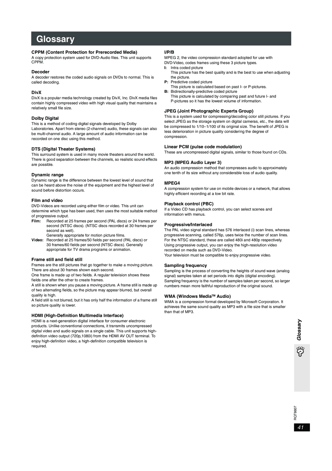 Panasonic SC-HT895 manual Glossary 