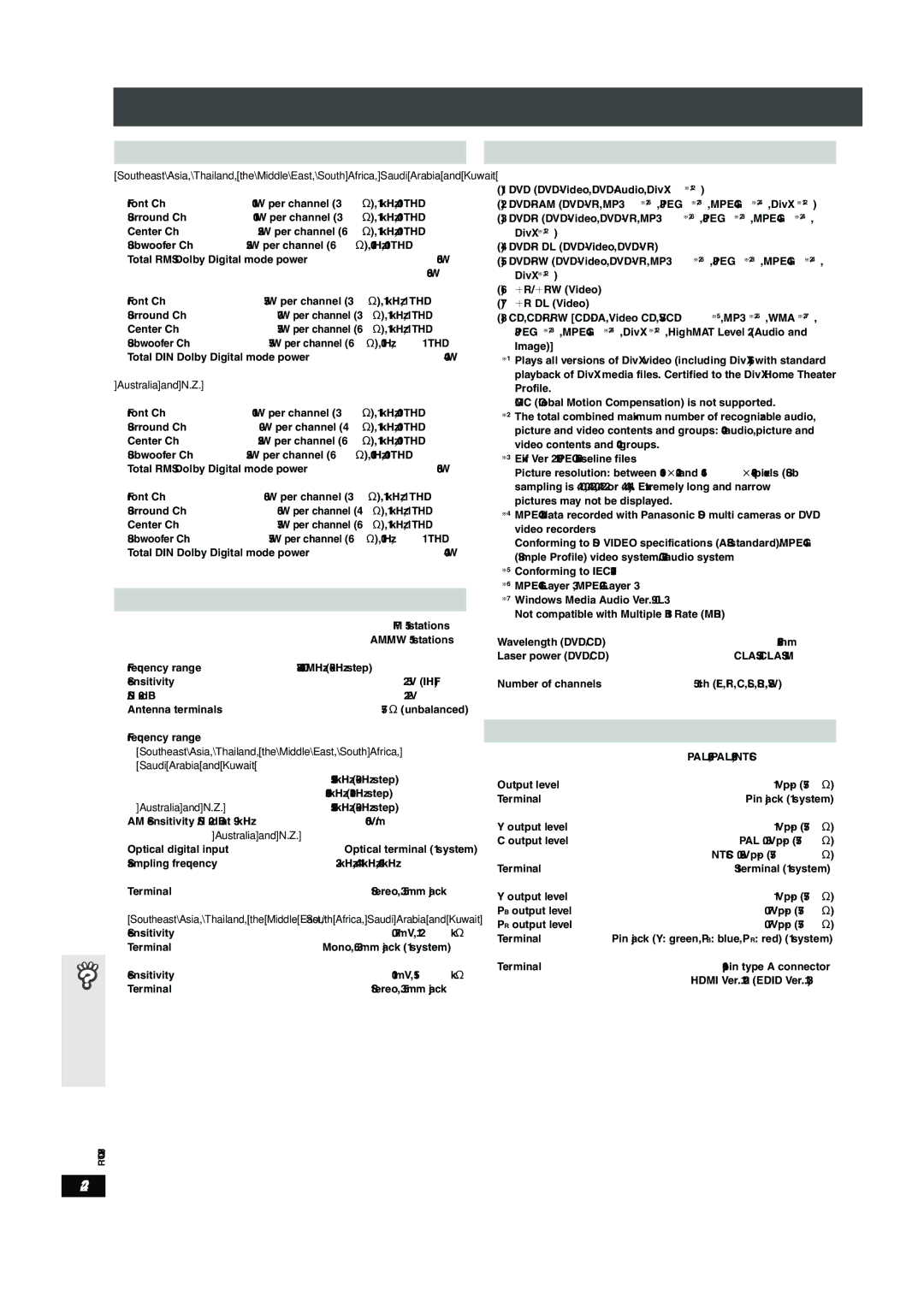 Panasonic SC-HT895 manual Specifications 