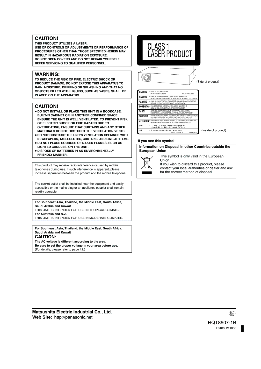 Panasonic SC-HT895 manual Web Site http//panasonic.net, If you see this symbol, Side of product, For Australia and N.Z 