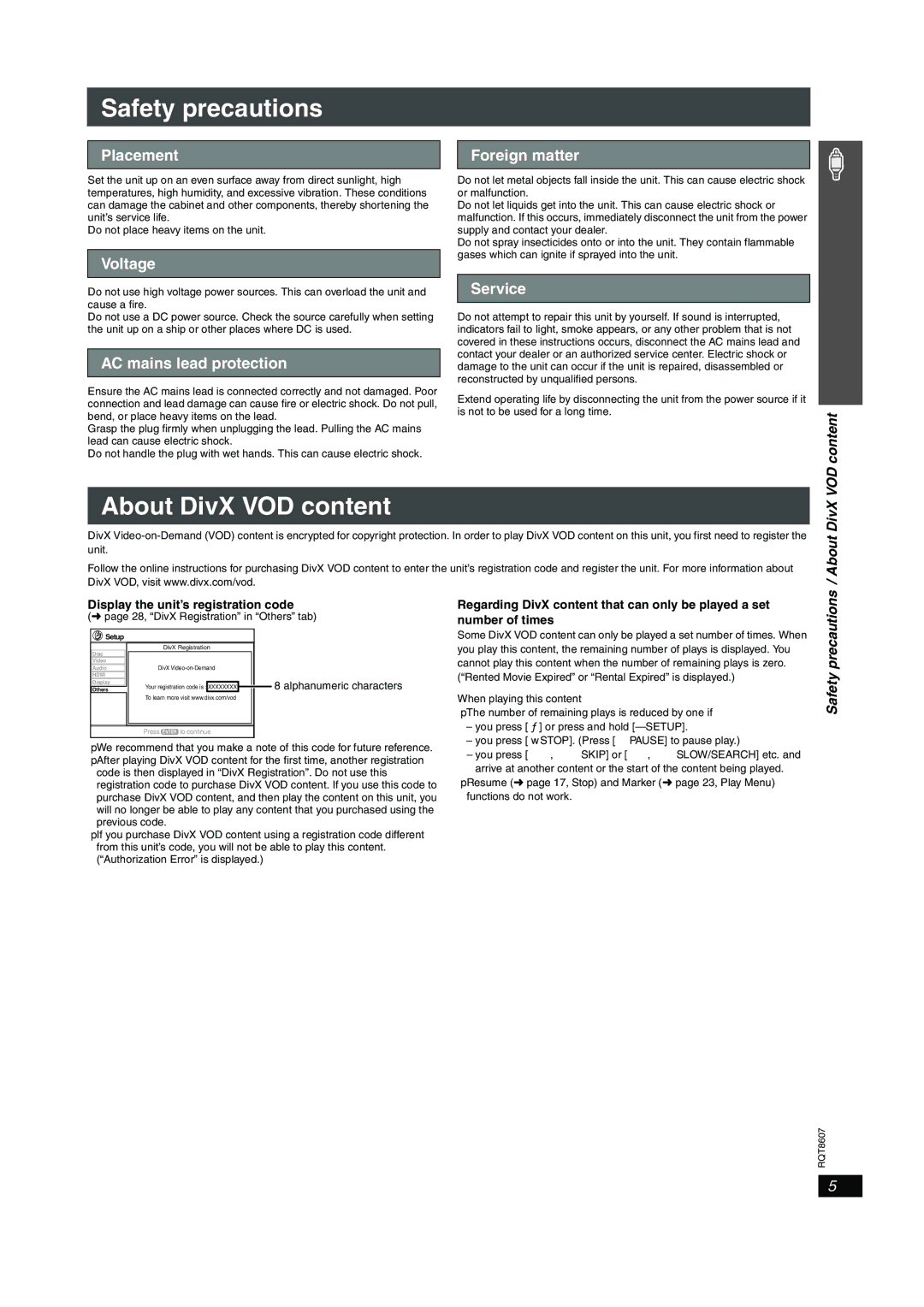 Panasonic SC-HT895 manual Safety precautions, About DivX VOD content 