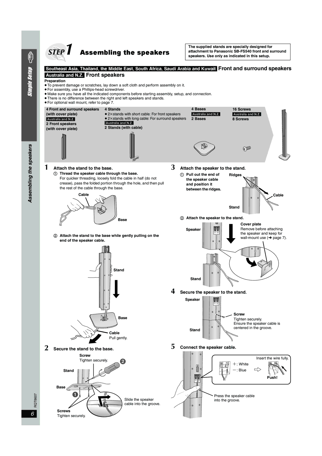 Panasonic SC-HT895 manual Assembling the speakers 