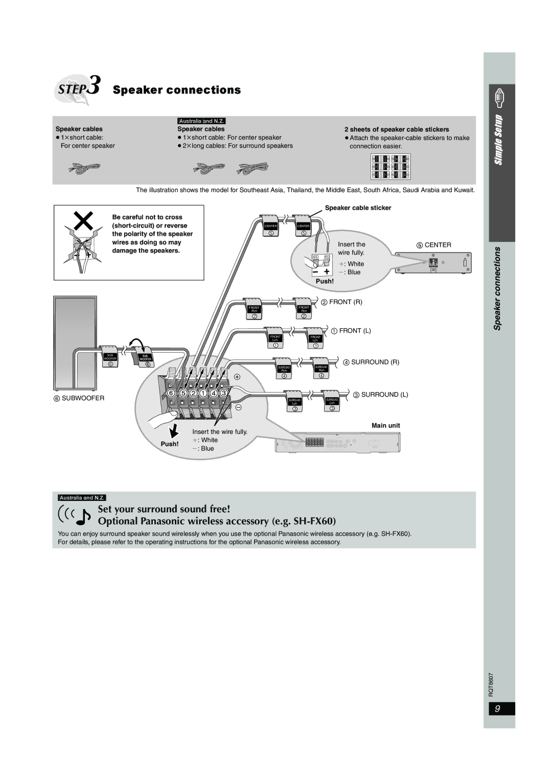 Panasonic SC-HT895 manual Speaker connections, Speaker cables Sheets of speaker cable stickers, Speaker cable sticker 