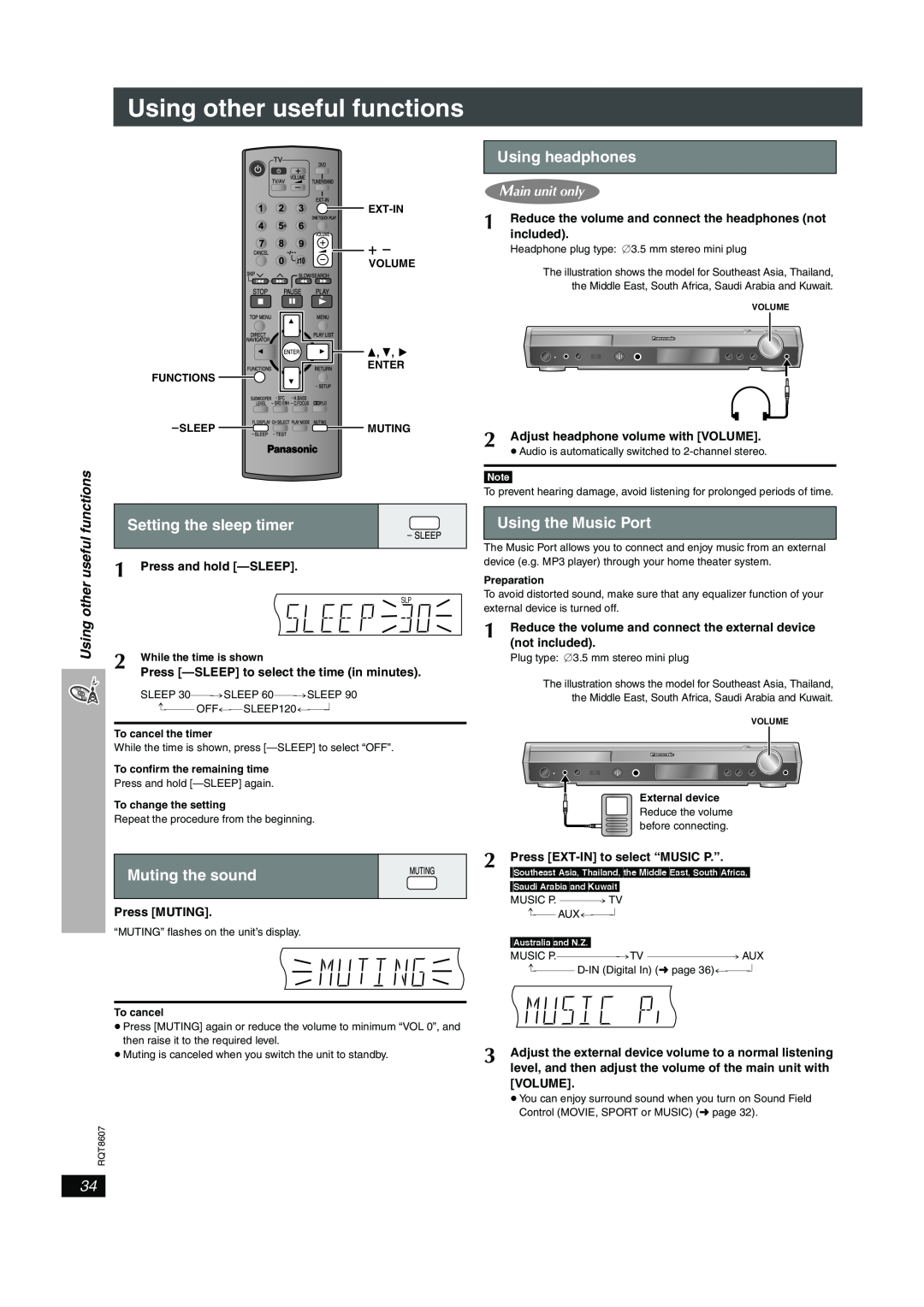 Panasonic SC-HT895 manual Using other useful functions, HT895En.bookPage34Monday,April24,20063 30PM, Using headphones 