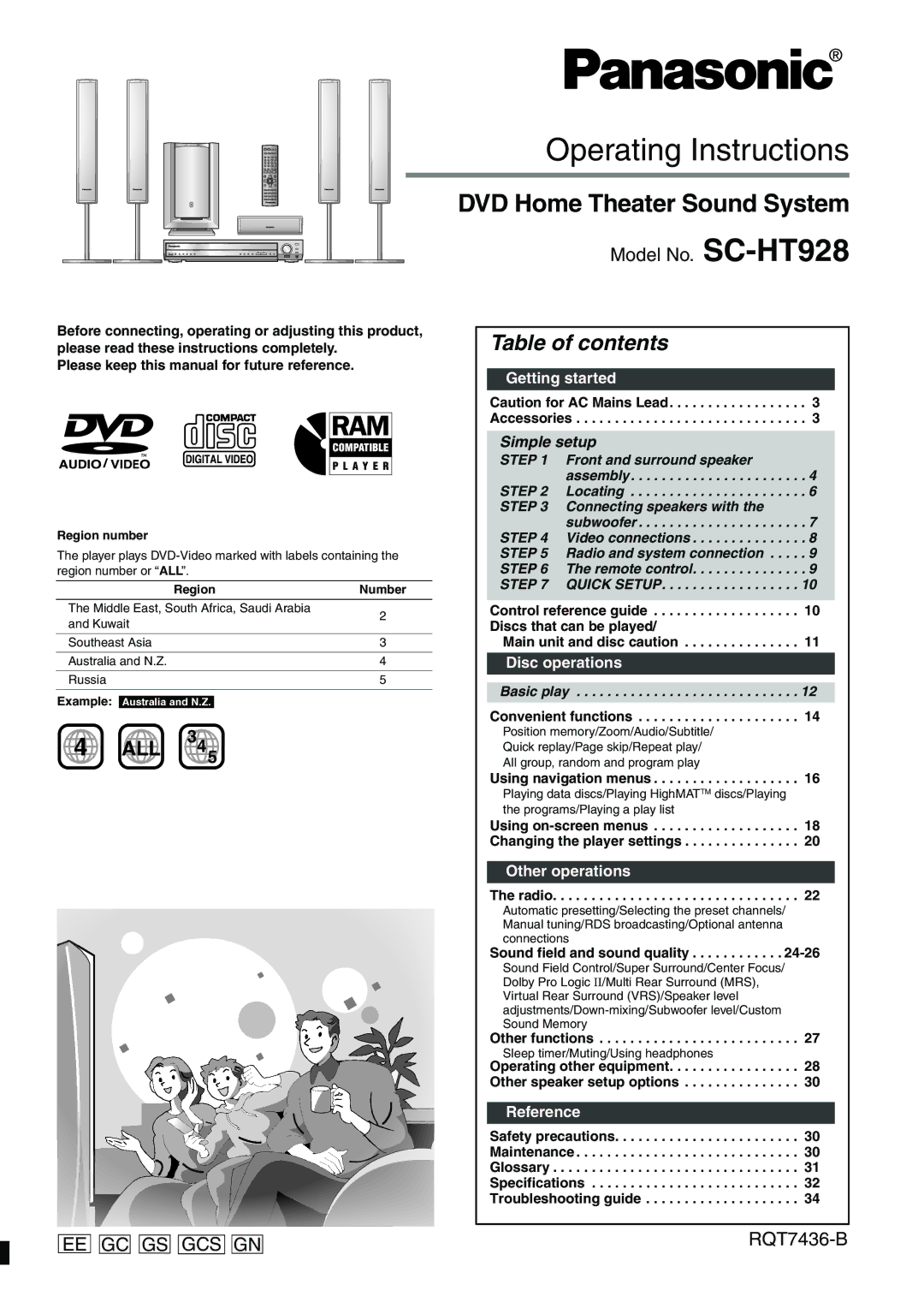 Panasonic SC-HT928 specifications Operating Instructions, DVD Home Theater Sound System 