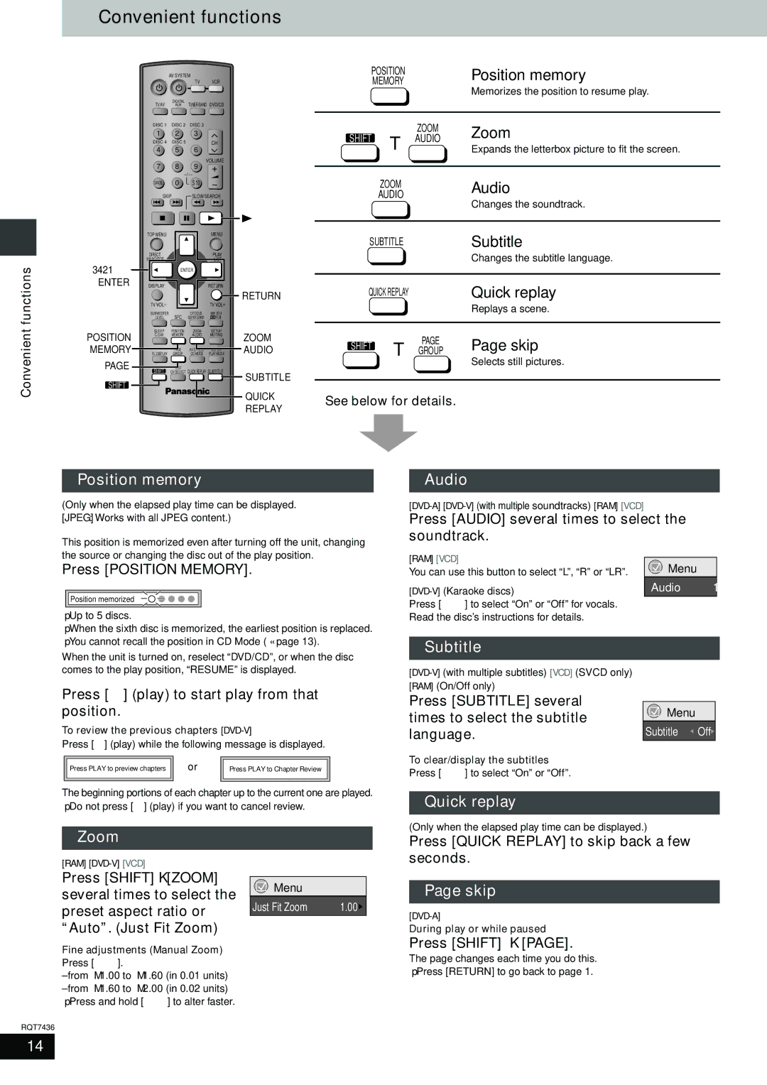 Panasonic SC-HT928 specifications Convenient functions 