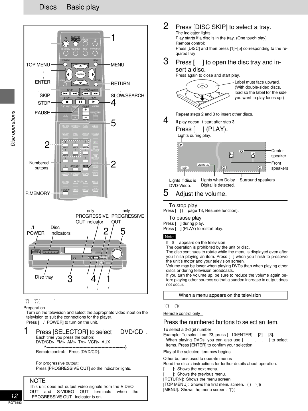 Panasonic SC-HT95, SC-HT75 warranty Discs-Basic play 