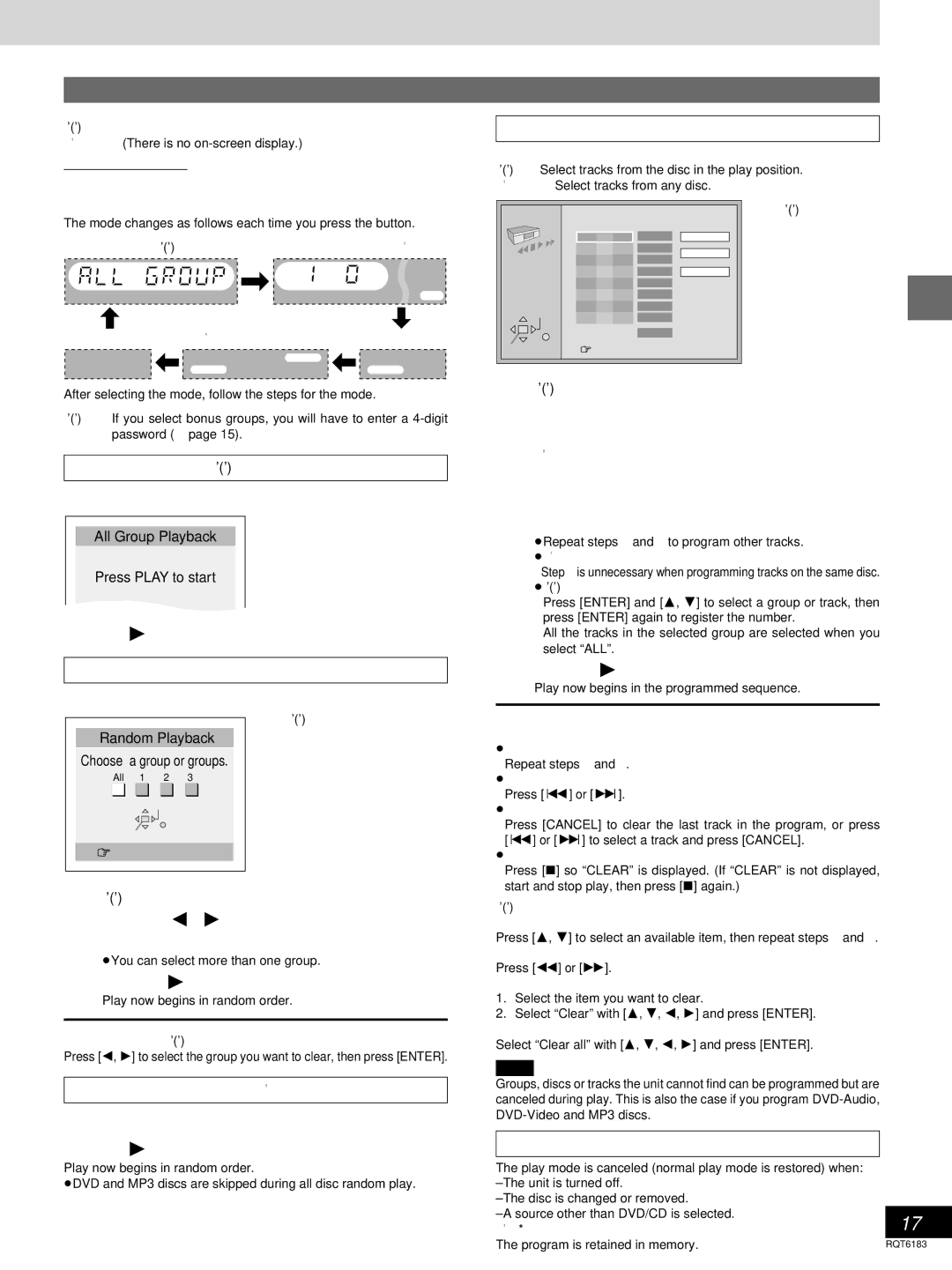 Panasonic SC-HT75, SC-HT95 warranty Press Play Mode to select the play mode, Press 2, 1 to select a group and press Enter 