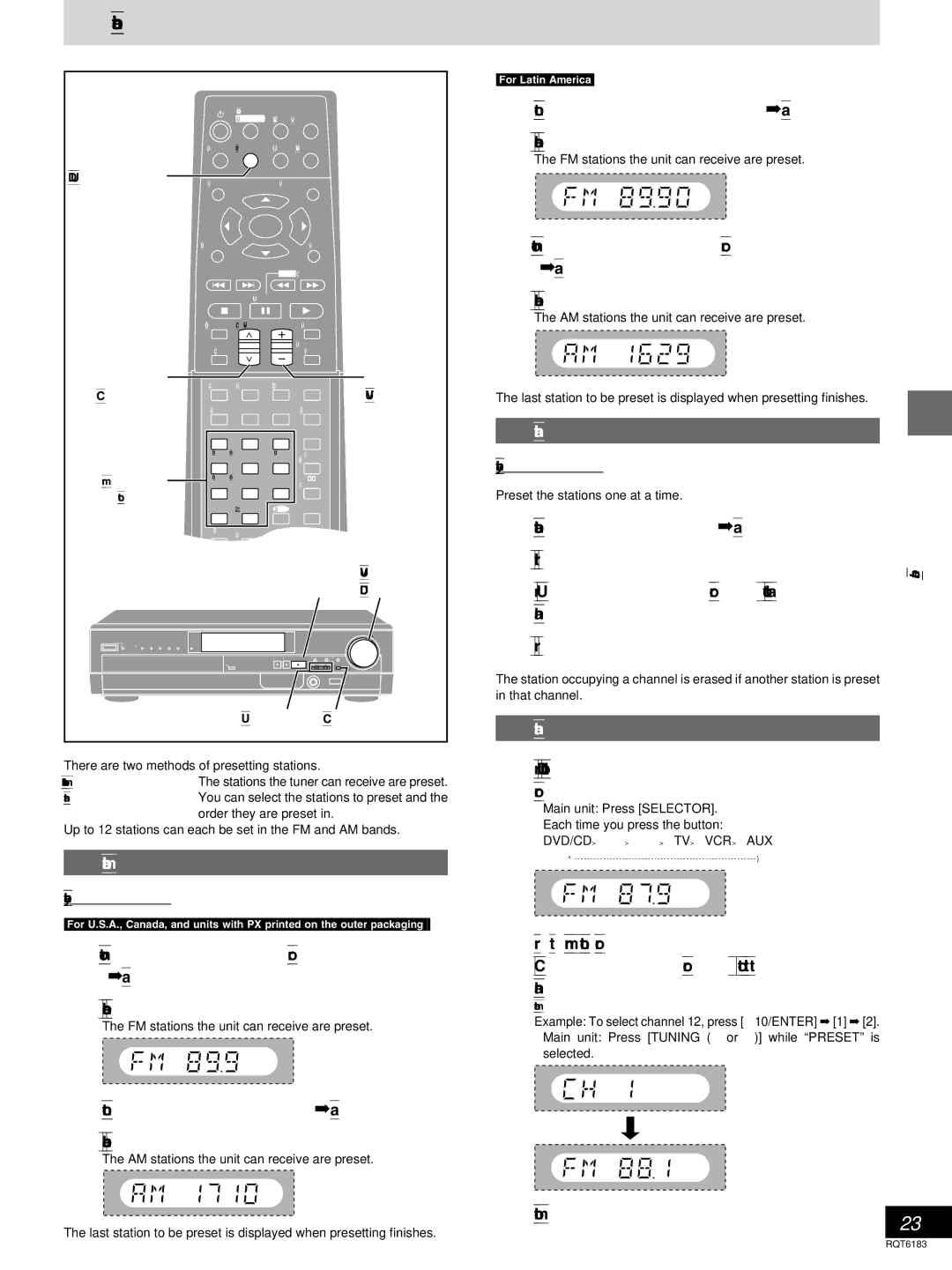 Panasonic SC-HT75, SC-HT95 warranty Radio preset tuning, Automatic presetting, Manual presetting, Selecting channels 