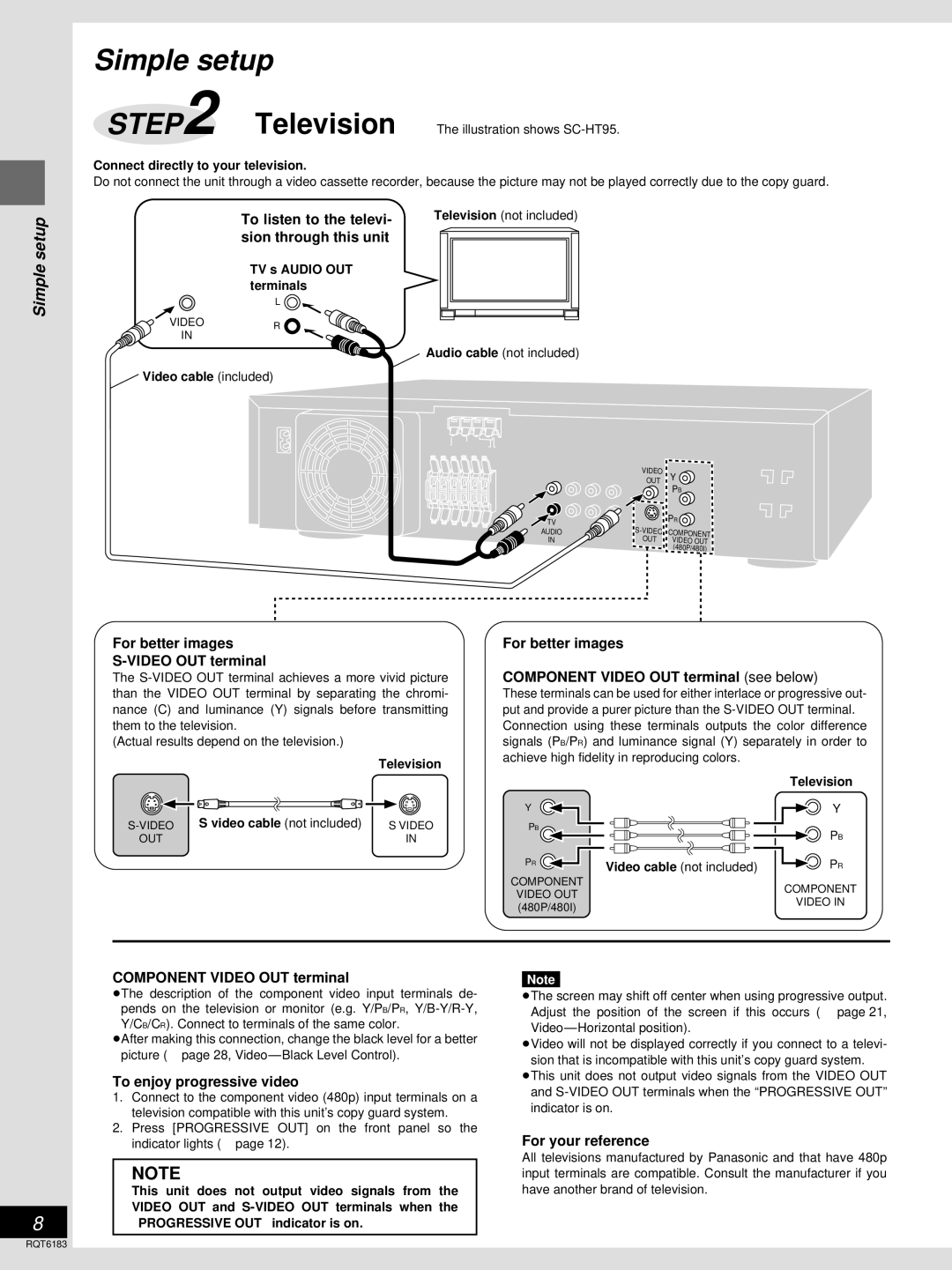 Panasonic SC-HT95, SC-HT75 warranty Simple setup, For your reference, Television, Video cable not included 