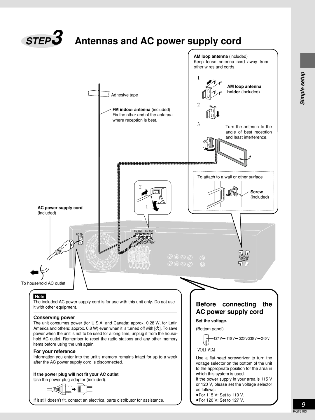 Panasonic SC-HT75, SC-HT95 warranty Before connecting the AC power supply cord, Conserving power 