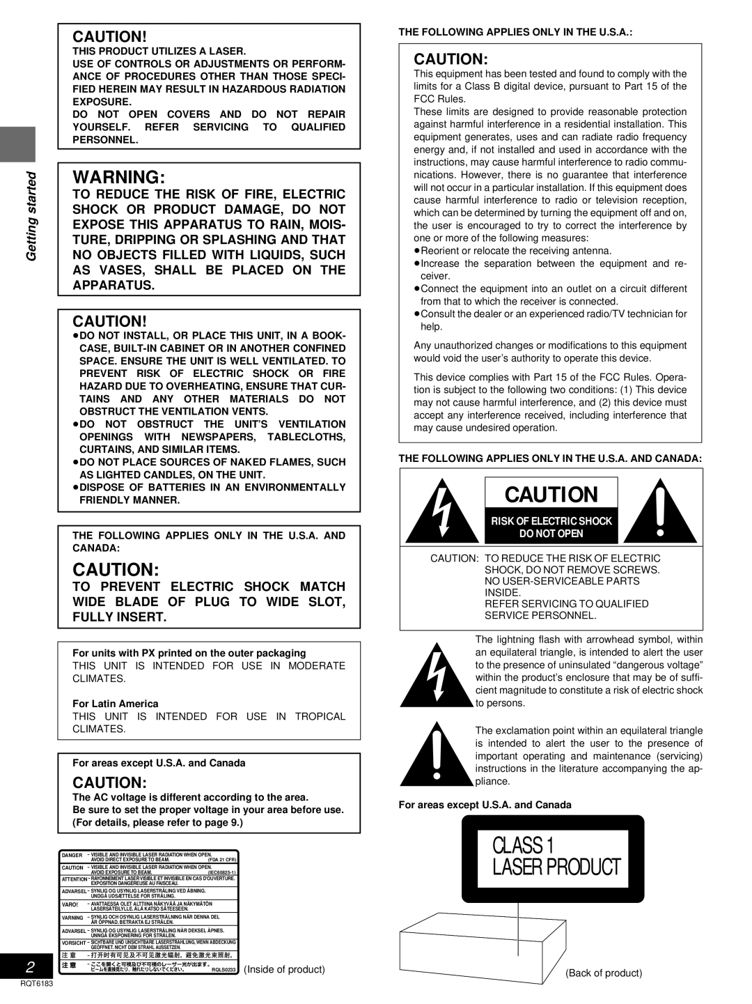 Panasonic SC-HT95 warranty Getting started, For units with PX printed on the outer packaging, For Latin America 