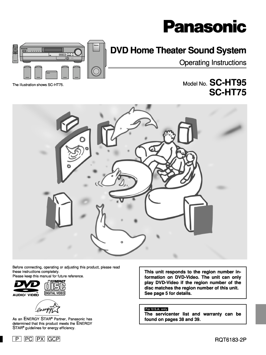 Panasonic SC-HT75 warranty Model No. SC-HT95, P Pc Px Gcp, RQT6183-2P, DVD Home Theater Sound System 