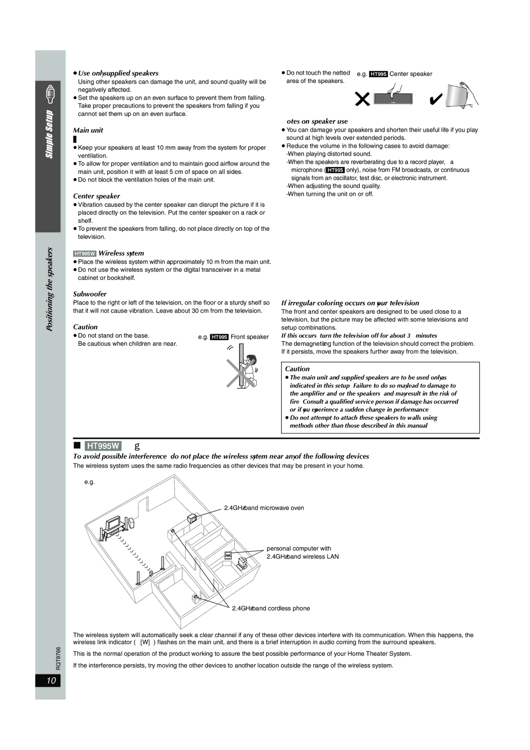 Panasonic SC-HT995W operating instructions HT995W Avoiding interference 