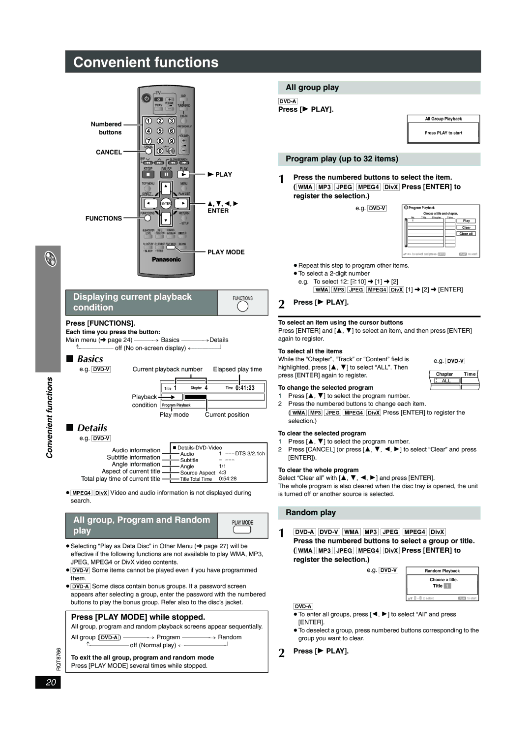 Panasonic SC-HT995W operating instructions Convenient functions, Basics, Details 