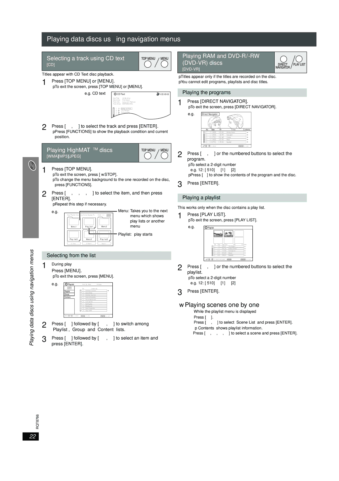 Panasonic SC-HT995W Playing scenes one by one, Selecting a track using CD text, Playing HighMATTM discs 