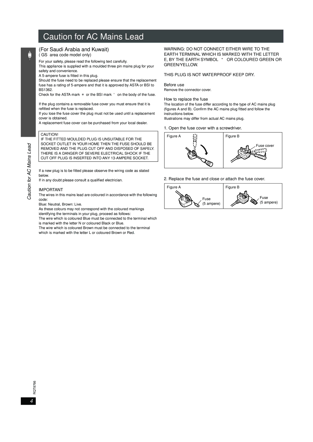 Panasonic SC-HT995W operating instructions GS area code model only, Before use, How to replace the fuse 