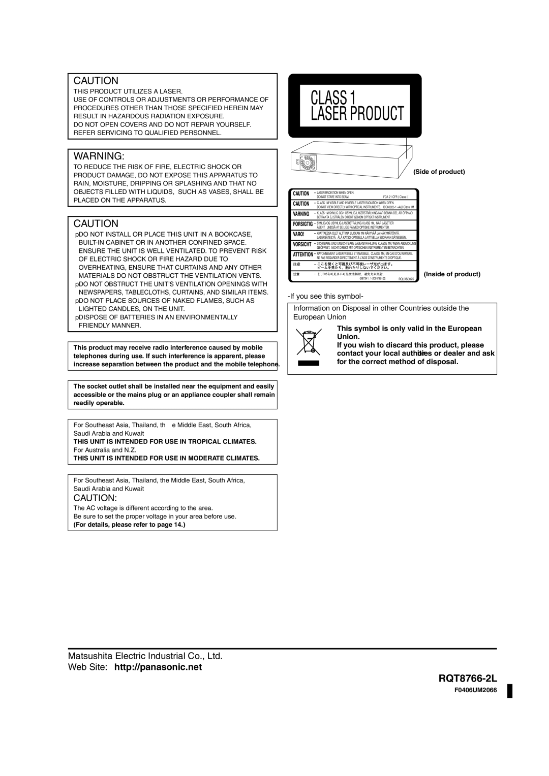 Panasonic SC-HT995W operating instructions For Australia and N.Z, F0406UM2066 