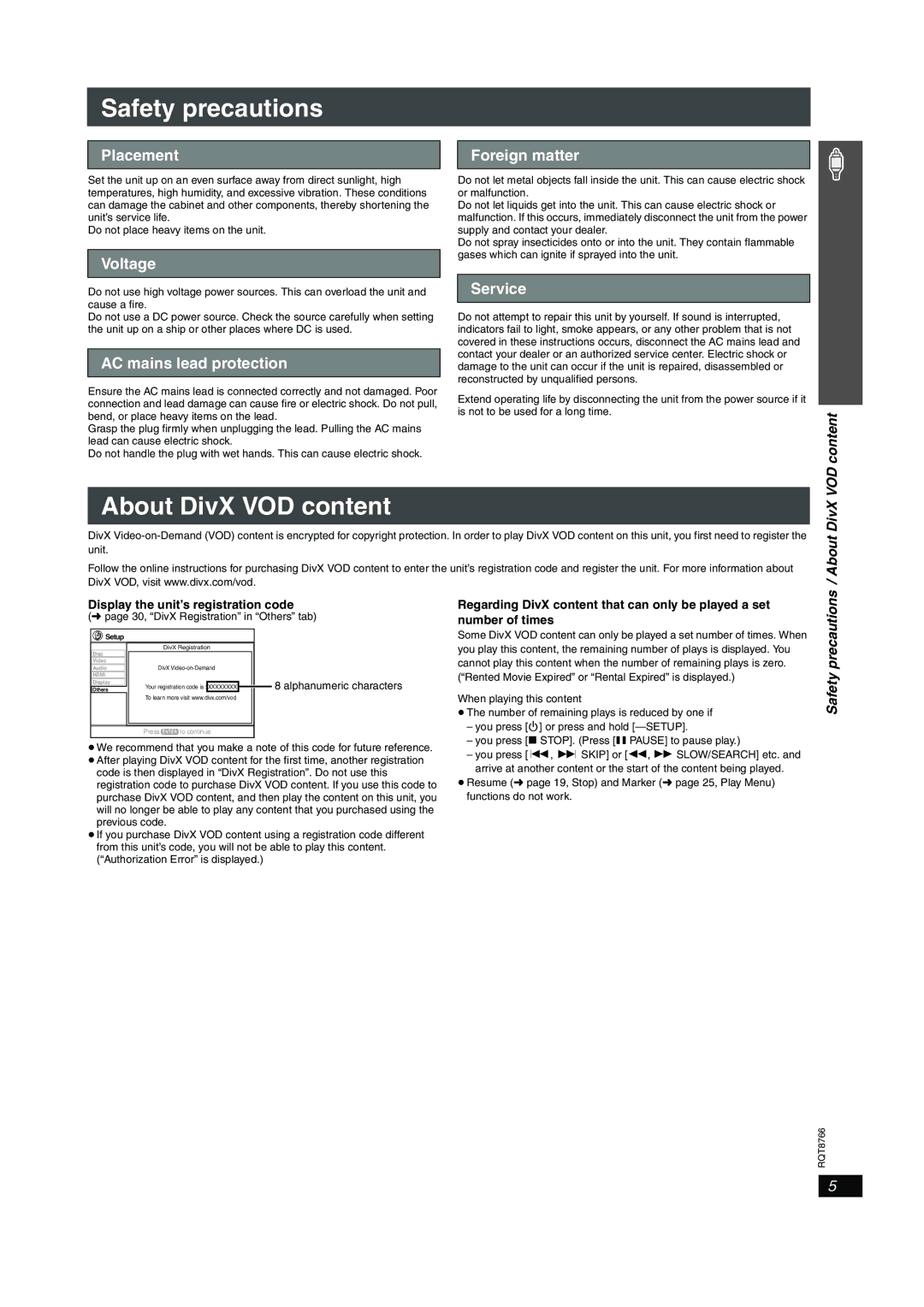 Panasonic SC-HT995W operating instructions Safety precautions, About DivX VOD content 