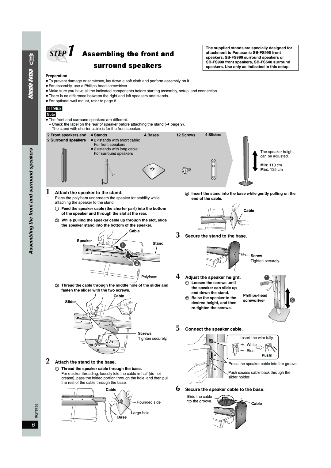 Panasonic SC-HT995W operating instructions Assembling the front and surround speakers 