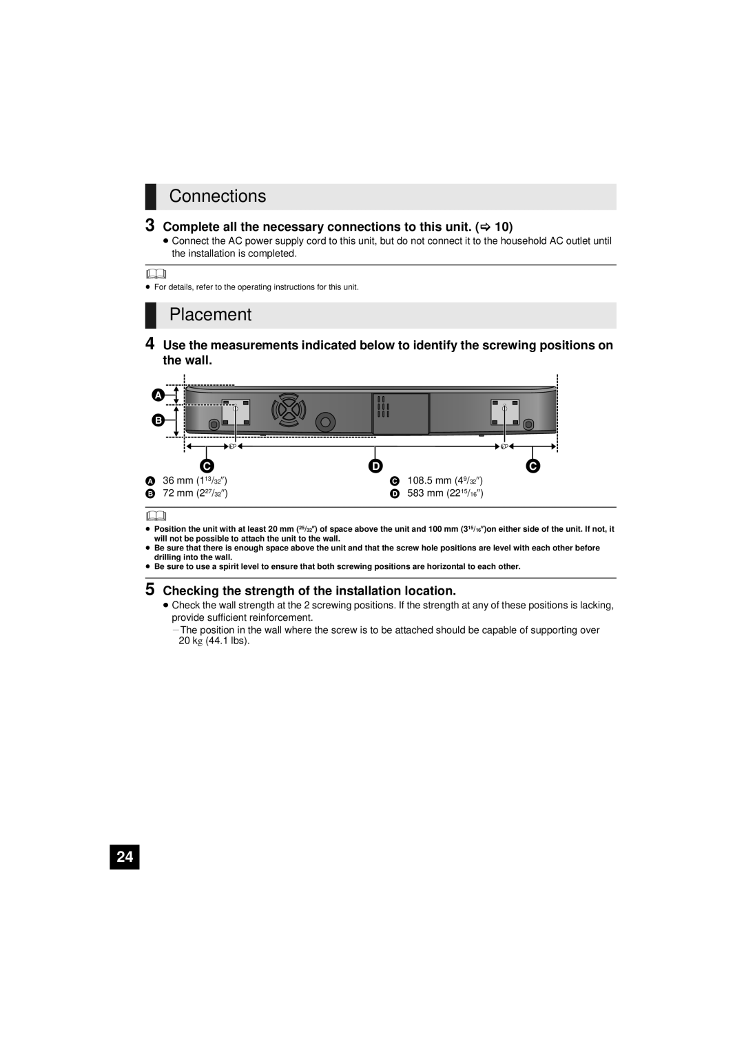 Panasonic SC-HTB10, RQTX1165-1P Connections, Placement, Complete all the necessary connections to this unit 